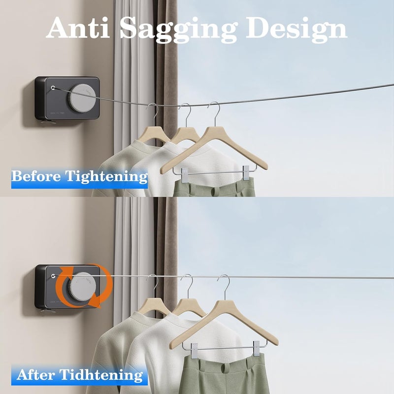 Danpoo Retractable Clothesline Heavy Duty- Anti-Sag Wall Mounted Indoor/Outdoor Clothes Drying Line with Stainless Steel Rope & Pulley System - Image 5